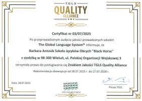 certyfikat jakości tgls